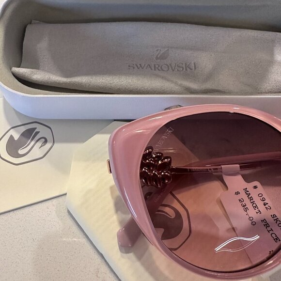 NEW! NWT! Swarovski Pink Embellished Sunglasses Cat Eye Women 55MM - Picture 6 of 8